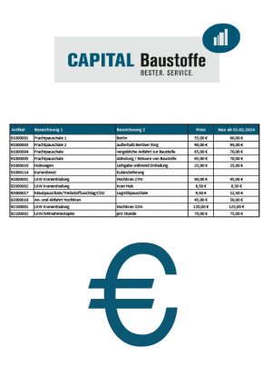 Freight cost table