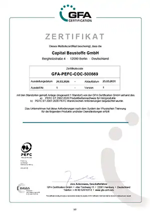 PEFC certificate